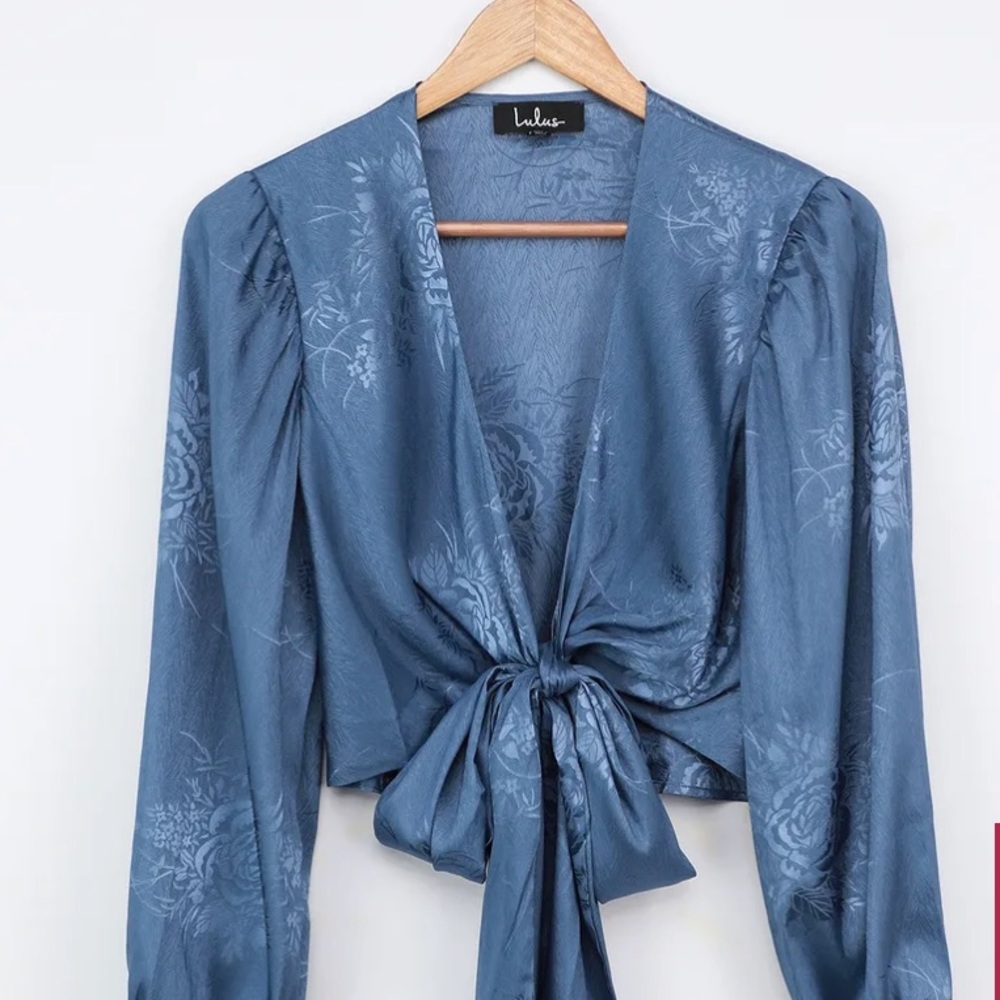 Highly Iconic Blue Satin Jacquard Tie Crop